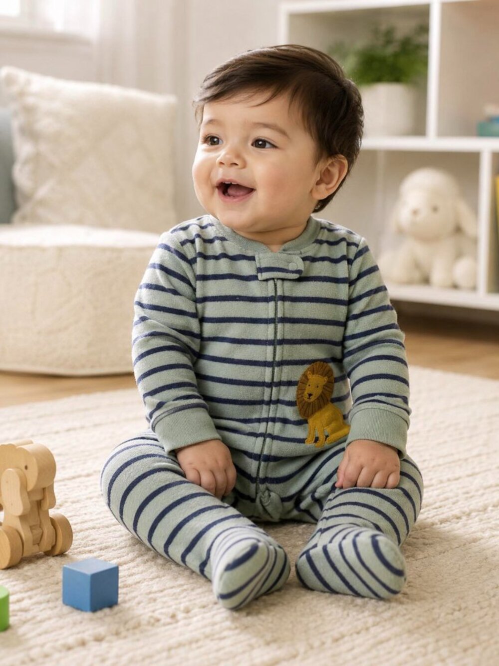 Carter’s Fleece Footie Pajama • 2T • Blue Striped Lion • NWT